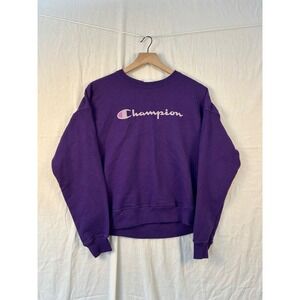 Champion Purple Crewneck Sweatshirt Script Logo Womens Small #2200